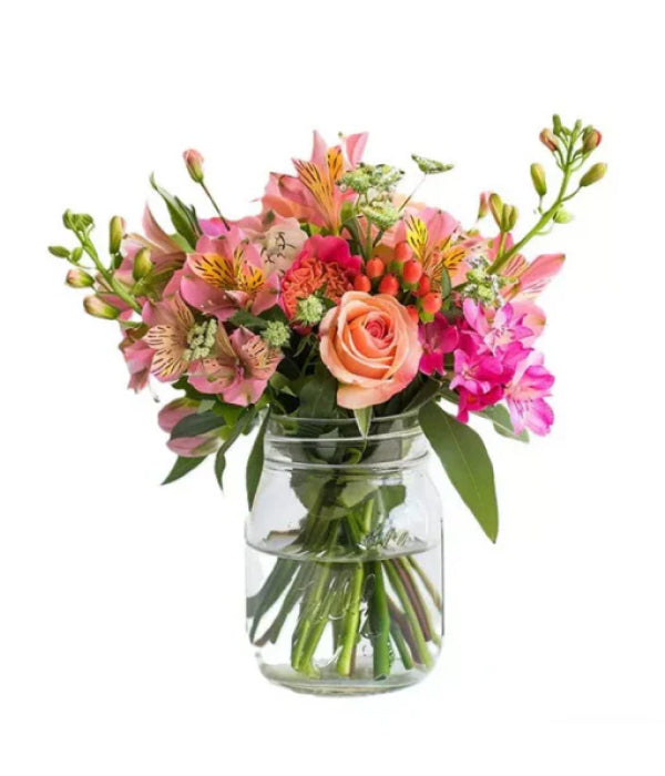 Sunrise bouquet in mason jar
