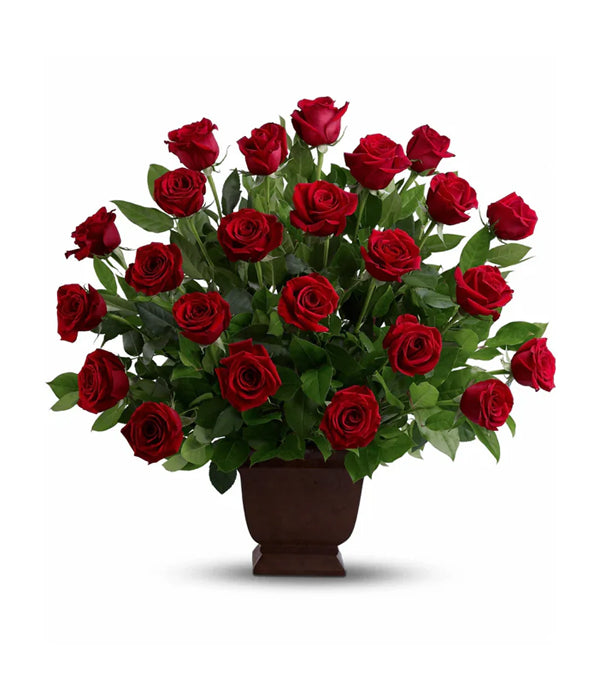 Elegant red rose arrangement.