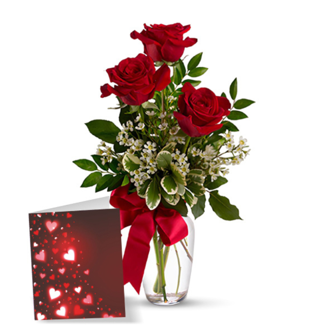 Red rose bouquet with card