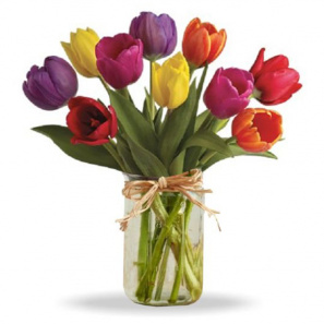 Spring Tulips in Mason Jar 